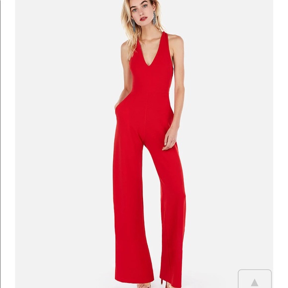 Express Pants - Express Cross Back Wide Leg Red Jumpsuit in Red- Worn once